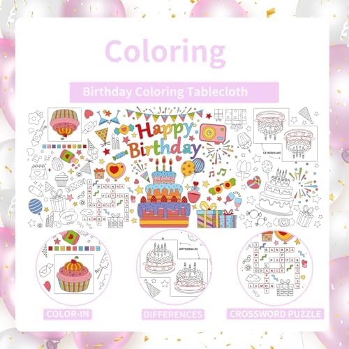 30x72 Inches Happy Birthday Giant Coloring Poster Tablecloth