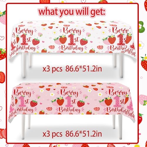 6PCS Strawberry Tablecloth for 1st Birthday Party
