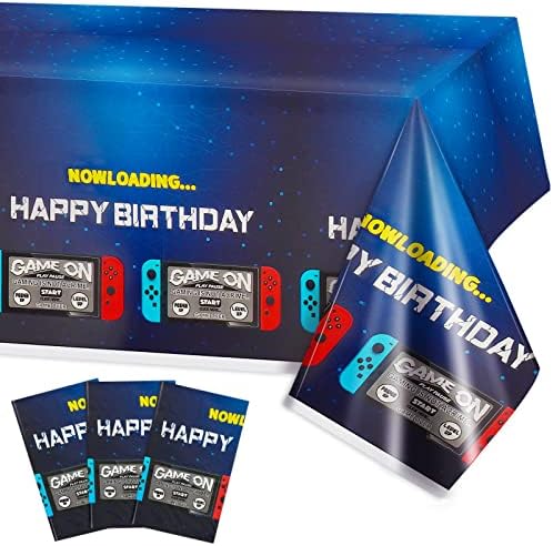 PHOGARY 3 Pack Video Game Tablecloths Blue Gamer Birthday Decorations