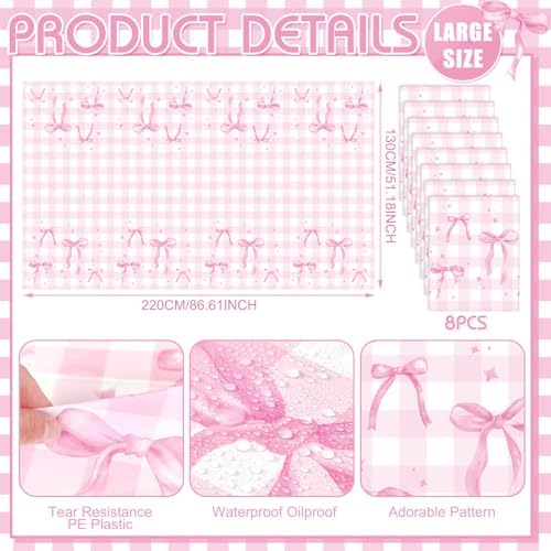 Oudain 8 Pcs Pink Bow Tablecloth Set