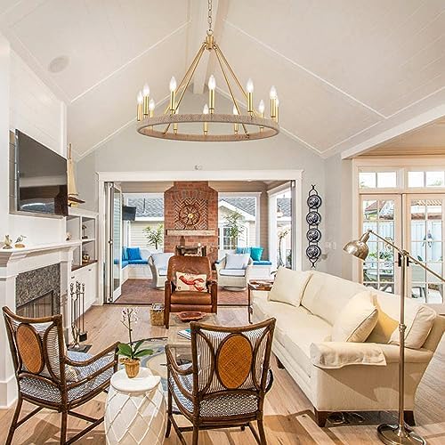 12-Lights Gold Wagon Wheel Chandelier 28 inch Farmhouse Style Ceiling Light