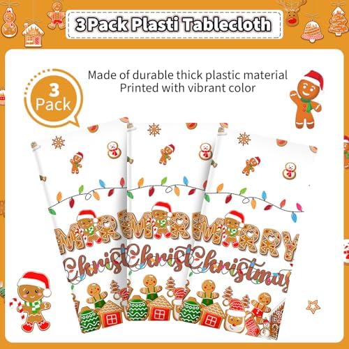 HigzYovn 3 Pcs Gingerbread Christmas Tablecloth