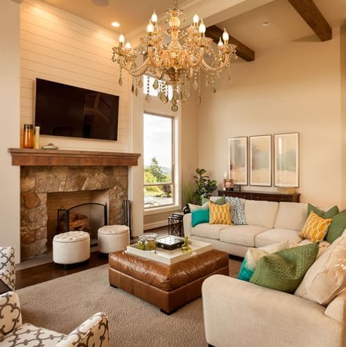 Amber Gold Crystal Chandelier 12 Lights Luxury Pendant Ceiling Fixture