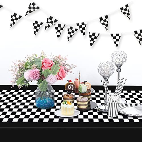 Tallew 6 Pcs Checkered Car Party Supplies Tablecloth Set
