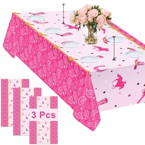 3 Pack Western Cowgirl Plastic Tablecloths for Birthday Parties