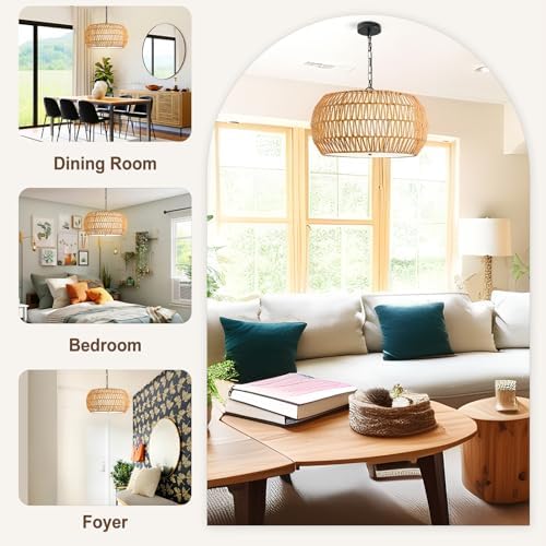 Rattan Farmhouse 5-Light Chandelier for Dining Room
