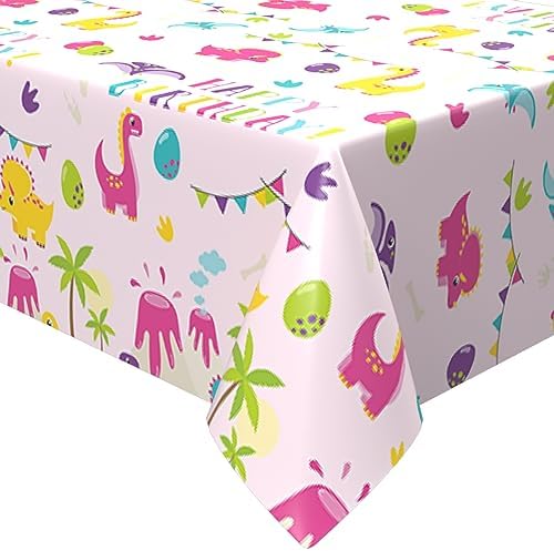 Pink Dinosaur Tablecloth 1PC for Birthday Party