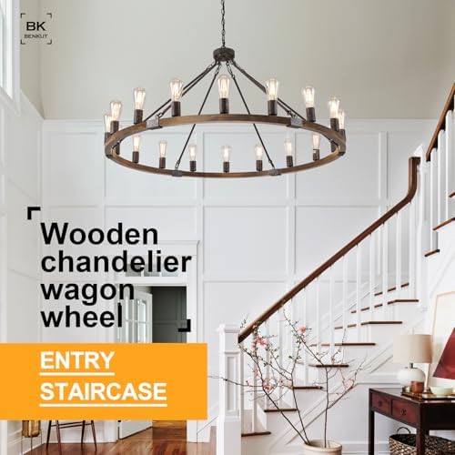 Benkut 47 Inch Black Wagon Wheel Chandelier 18 Light