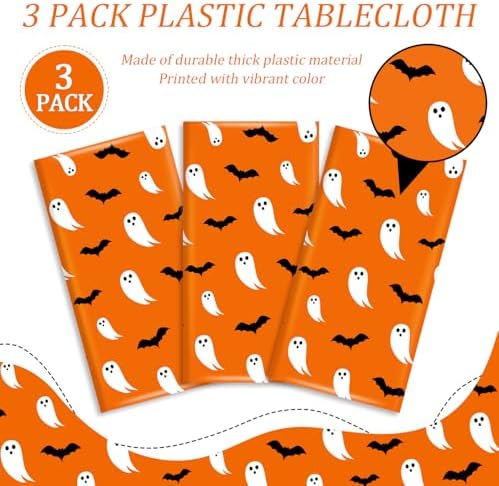 3PCS Orange Halloween Ghost Tablecloth for Kids Party