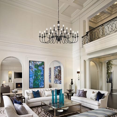 Black 21 Light Farmhouse Chandelier for Dining Room