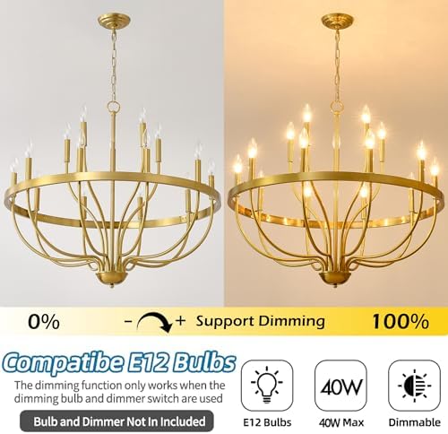 Modern Farmhouse Gold Chandelier 15 Light Pendant Lighting