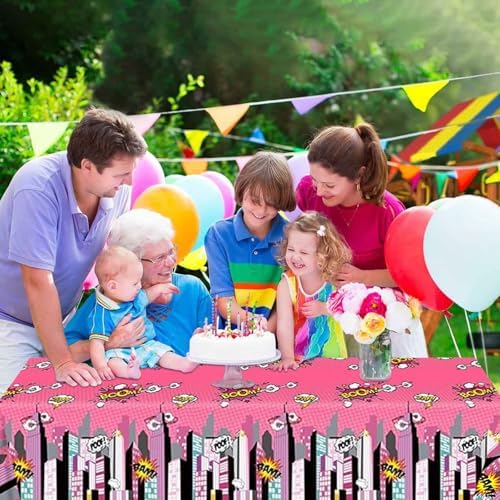 Superhero Plastic Tablecloth Pink 2 Pack