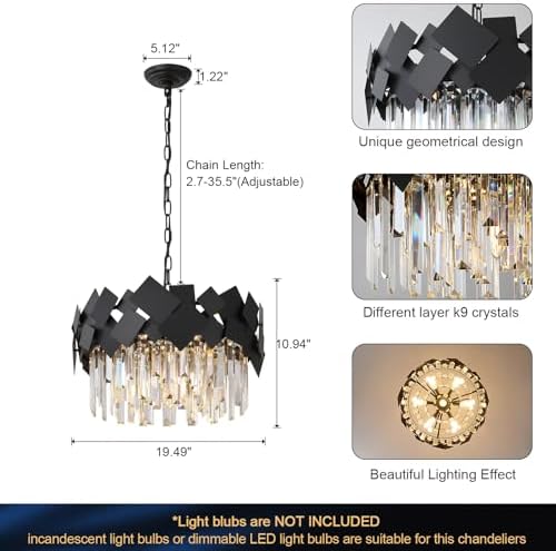 Modern Crystal Chandelier Black Round 7-Light Luxury Ceiling Light