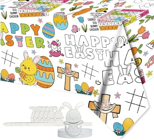 Happy Easter Coloring Tablecloth with 6 Rabbit Headbands