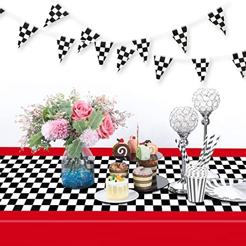 Tallew 2 Pcs Checkered Car Party Supplies Tablecloth Runner