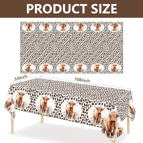 3Pcs Highland Cow Print Tablecloth for Birthday Party