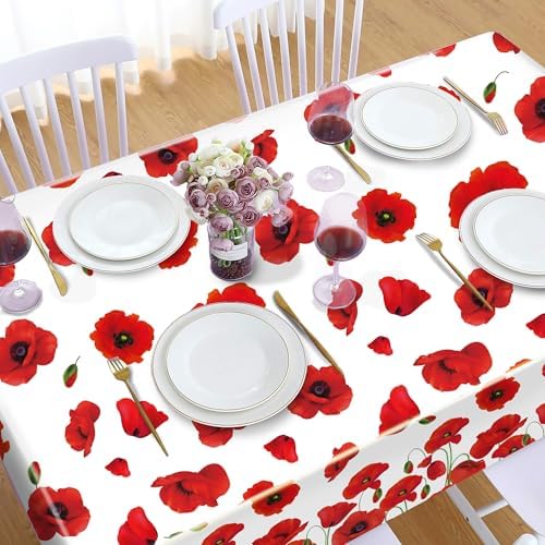 Red Poppy Flowers Party Tablecloth 2 Pcs 54x87In