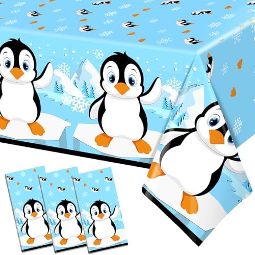 3 Pack Penguin Birthday Decorations Tablecloths for Kids Party