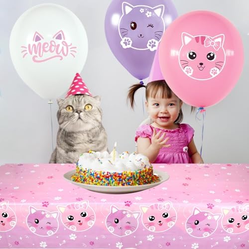 4 Pack Cat Themed Tablecloth for Birthday Parties