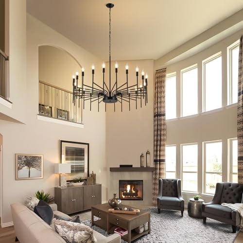 Black Chandelier 24 Light Modern Farmhouse Ceiling Light for Entryway Foyer