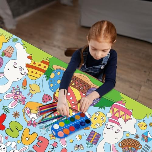 Artlunar Giant Easter Coloring Tablecloth with Poster