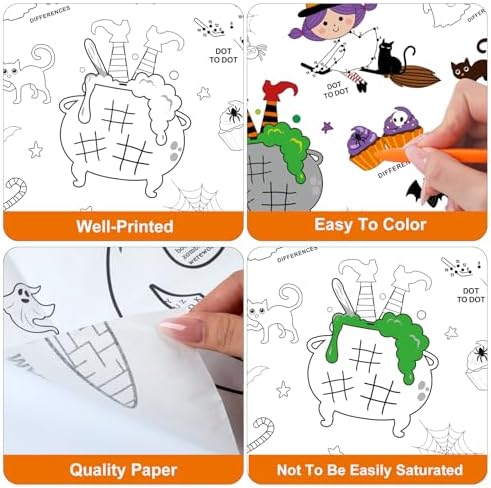 Faccito 3 Pcs Halloween Coloring Tablecloth with Crayons
