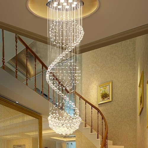 Modern Spiral Sphere Crystal Chandelier for High Ceilings 20 x 71