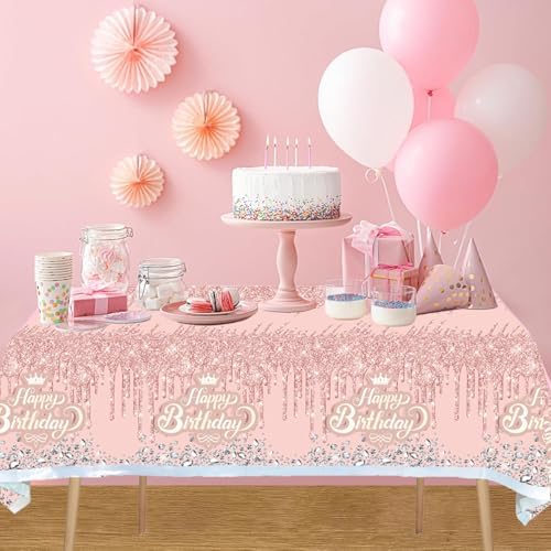 Egami 2pcs Pink and Silver Birthday Tablecloth