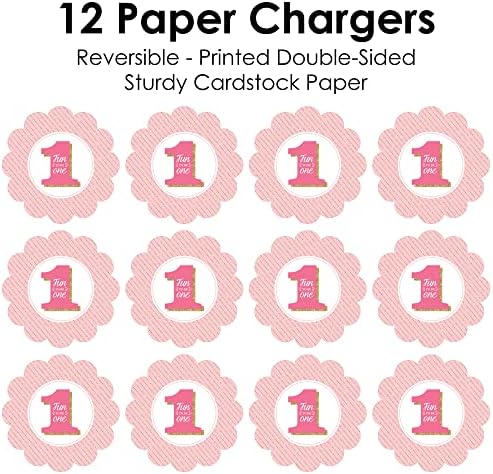 Big Dot of Happiness 1st Birthday Girl Paper Chargers Set of 12