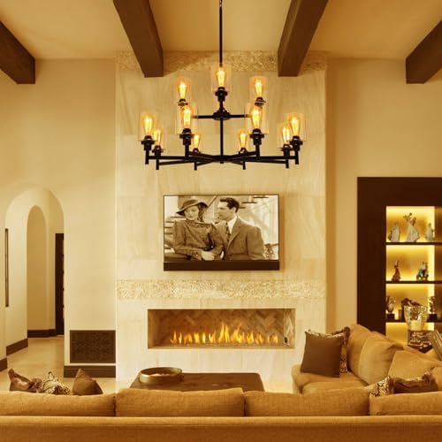 Black Chandelier for Living Room with 12 Lights