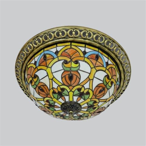 Victorian Stained Glass Ceiling Light with 3 Lights