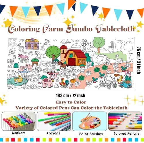 Varacl Farm Animals Coloring Tablecloth 30 x 72