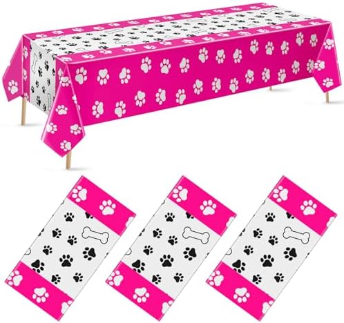 Newwiee 3 Pcs Dog Paw Print Tablecloth for Pet Parties