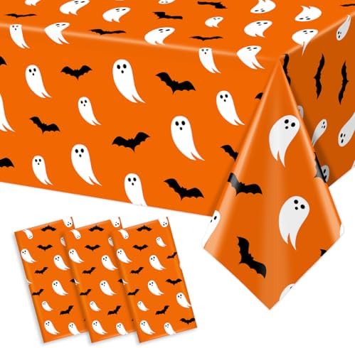 3PCS Orange Halloween Ghost Tablecloth for Kids Party