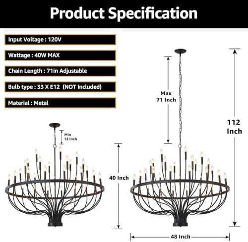 HHR 48-Inch Farmhouse Chandelier with 33 Lights