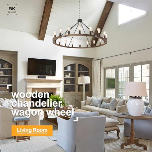 Benkut 47 Inch Black Wagon Wheel Chandelier 18 Light