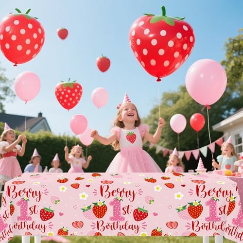 6PCS Strawberry Tablecloth for 1st Birthday Party