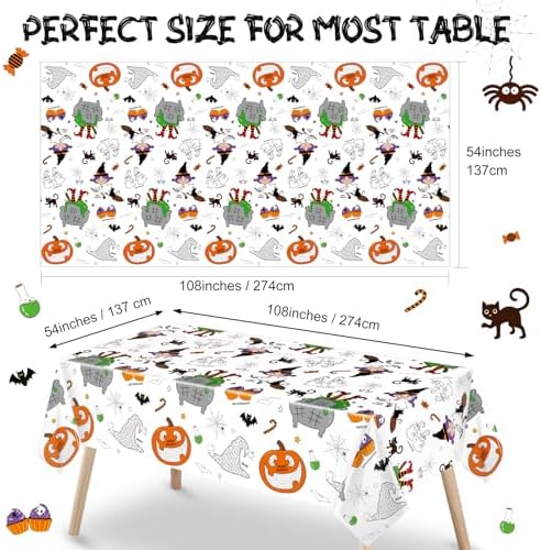 Faccito 3 Pcs Halloween Coloring Tablecloth with Crayons