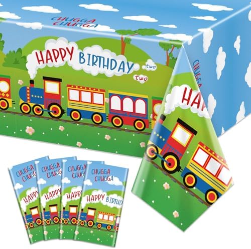4 Pcs Train Theme Tablecloths for Birthday Parties