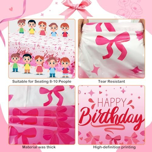 3pcs Pink Bow Tablecloths for Birthday Parties