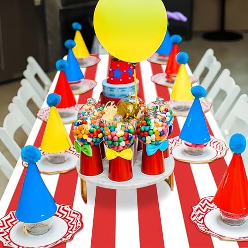 3-Pack Red and White Striped Tablecloths - 86x51 Inch Carnival Party Plastic Covers