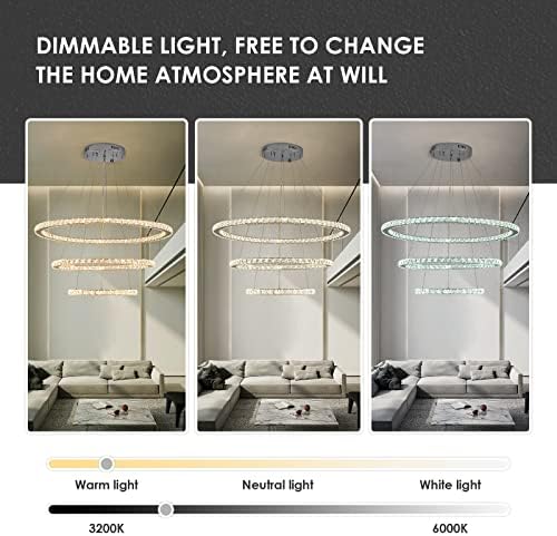 Siljoy LED Chandelier 3 Crystal Rings Modern Ceiling Light