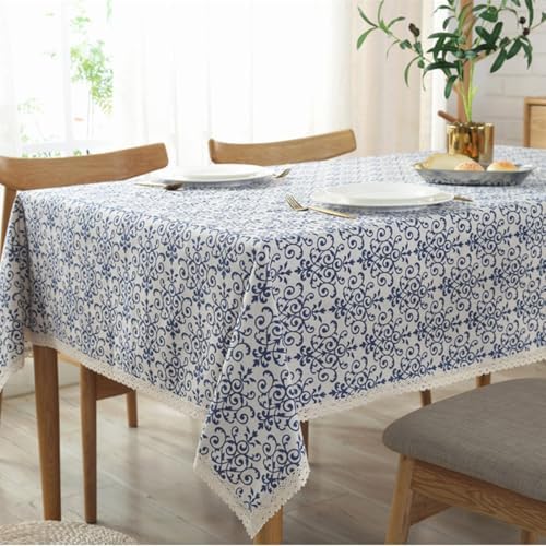 Kids Table Cloths 71x51 Inch Square Blue White Porcelain Pattern
