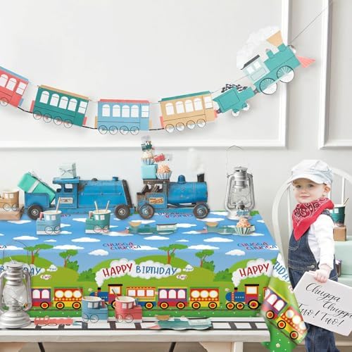 4 Pcs Train Theme Tablecloths for Birthday Parties