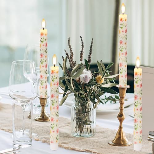 Floral Flameless Taper Candles with Remote Timer