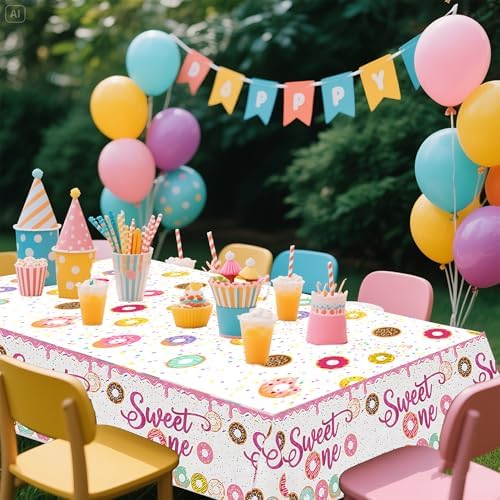 3pcs Donut Party Tablecloth 1st Birthday Decor