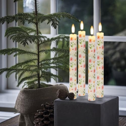 Floral Flameless Taper Candles with Remote Timer
