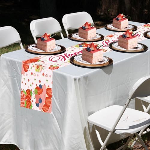 Strawberry Birthday Table Cover with Happy Birthday Print