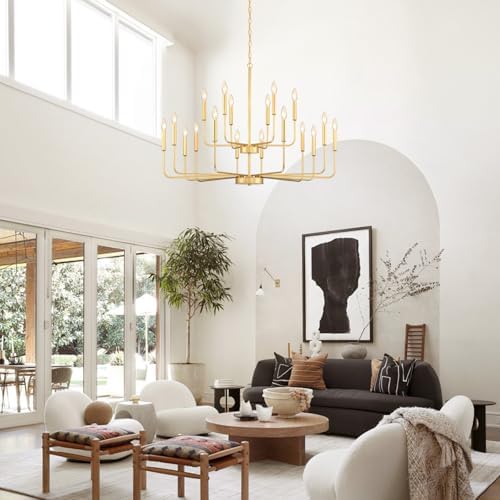 GIFARICH 18-Light 2-Tier Gold Chandeliers for Dining Room