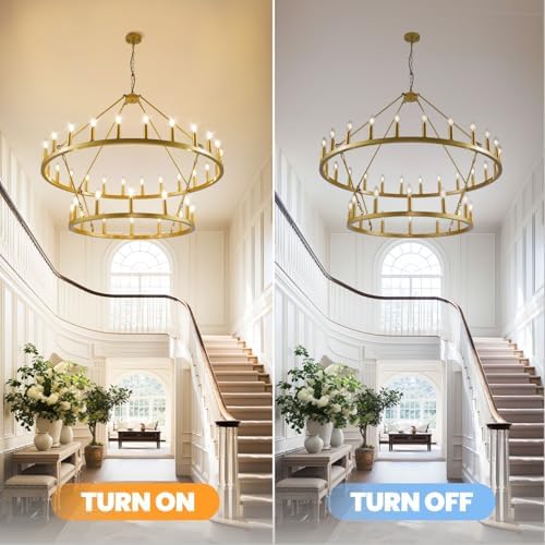 47 Inch Gold Wagon Wheel Chandelier 2 Tier 36 Lights